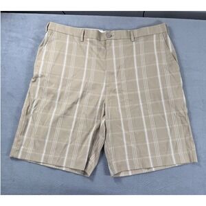 BCG Mens Golf Shorts 42 Tan Plaid Stretch Flat Front Preppy Country Club